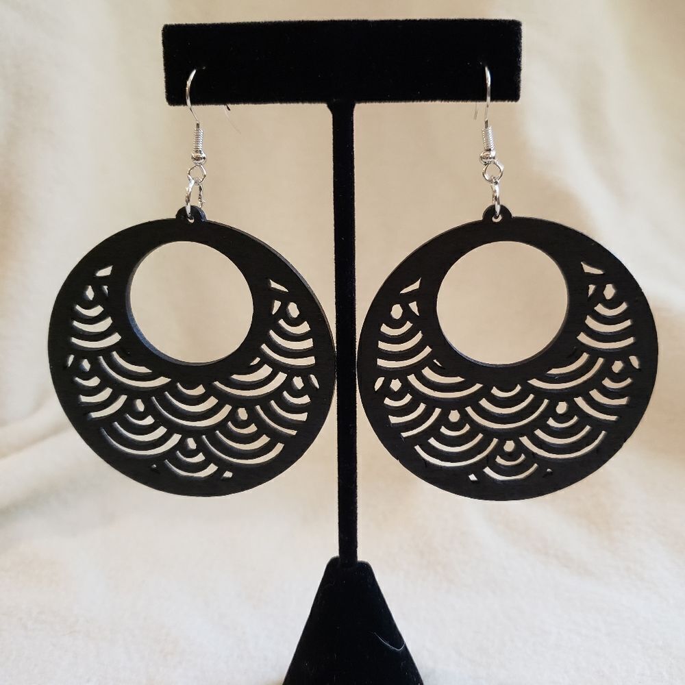 Black Wood Cutout Art Deco Earrings